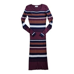 No Comment NY LA Burgundy Striped Long Sleeve Ribbed Sweater Dress L